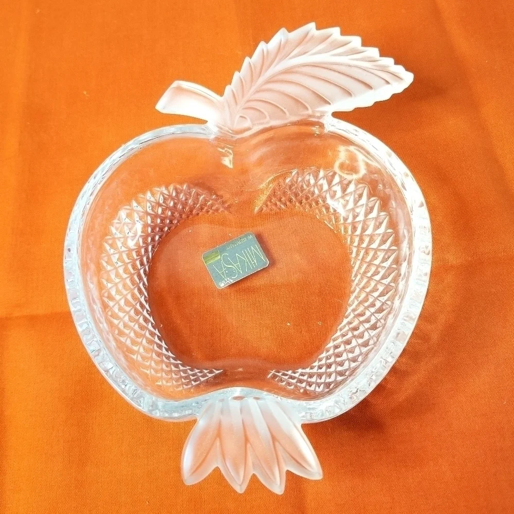 Vintage Mikasa Glass Crystal Textured Frosted Apple  Candy Dish Bowl, Germany